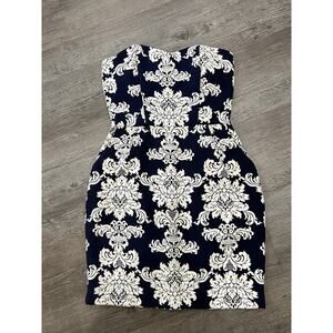 Francesca's Collection Dress Small Navy & Cream Strapless Sweetheart Neckline